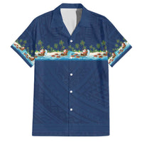 Hawaii Santa Riding Sea Turtle Family Matching Puletasi and Hawaiian Shirt Mele Kalikimaka Polynesian Pattern - Polynesian Pride