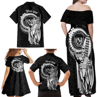 Personalized Hawaii King Kamehameha Family Matching Off Shoulder Maxi Dress and Hawaiian Shirt Flag Polynesian Pattern