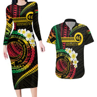 Vanuatu Independence Day Couples Matching Long Sleeve Bodycon Dress and Hawaiian Shirt Yumi 46th Hapi Indipendens Dei LT01 Black - Polynesian Pride