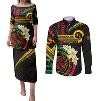 Vanuatu Independence Day Couples Matching Puletasi and Long Sleeve Button Shirt Yumi 46th Hapi Indipendens Dei LT01 Black - Polynesian Pride
