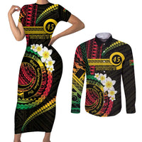 Vanuatu Independence Day Couples Matching Short Sleeve Bodycon Dress and Long Sleeve Button Shirt Yumi 46th Hapi Indipendens Dei LT01 Black - Polynesian Pride