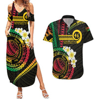 Vanuatu Independence Day Couples Matching Summer Maxi Dress and Hawaiian Shirt Yumi 46th Hapi Indipendens Dei LT01 Black - Polynesian Pride