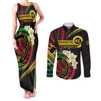 Vanuatu Independence Day Couples Matching Tank Maxi Dress and Long Sleeve Button Shirt Yumi 46th Hapi Indipendens Dei LT01 Black - Polynesian Pride