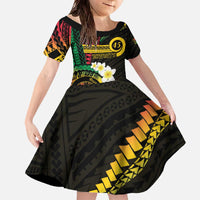 Vanuatu Independence Day Family Matching Off The Shoulder Long Sleeve Dress and Hawaiian Shirt Yumi 46th Hapi Indipendens Dei LT01 Daughter's Dress Black - Polynesian Pride