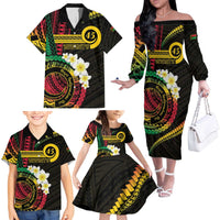 Vanuatu Independence Day Family Matching Off The Shoulder Long Sleeve Dress and Hawaiian Shirt Yumi 46th Hapi Indipendens Dei LT01 - Polynesian Pride