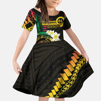 Vanuatu Independence Day Family Matching Off Shoulder Maxi Dress and Hawaiian Shirt Yumi 46th Hapi Indipendens Dei LT01 Daughter's Dress Black - Polynesian Pride