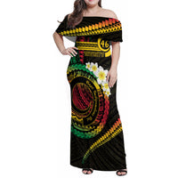 Vanuatu Independence Day Family Matching Off Shoulder Maxi Dress and Hawaiian Shirt Yumi 46th Hapi Indipendens Dei LT01 Mom's Dress Black - Polynesian Pride