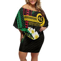 Vanuatu Independence Day Family Matching Off Shoulder Short Dress and Hawaiian Shirt Yumi 46th Hapi Indipendens Dei LT01 Mom's Dress Black - Polynesian Pride