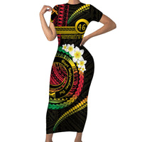 Vanuatu Independence Day Family Matching Short Sleeve Bodycon Dress and Hawaiian Shirt Yumi 46th Hapi Indipendens Dei LT01 Mom's Dress Black - Polynesian Pride