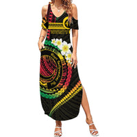 Vanuatu Independence Day Family Matching Summer Maxi Dress and Hawaiian Shirt Yumi 46th Hapi Indipendens Dei LT01 Mom's Dress Black - Polynesian Pride