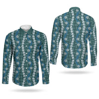 Pikake Maile Tiare Lei Couples Matching Off Shoulder Short Dress and Long Sleeve Button Shirt Polu Lauhala Pattern LT01 - Polynesian Pride