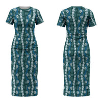 Pikake Maile Tiare Lei Couples Matching Short Sleeve Bodycon Dress and Long Sleeve Button Shirt Polu Lauhala Pattern LT01 - Polynesian Pride