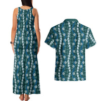 Pikake Maile Tiare Lei Couples Matching Tank Maxi Dress and Hawaiian Shirt Polu Lauhala Pattern LT01 - Polynesian Pride