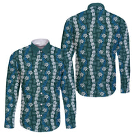 Pikake Maile Tiare Lei Family Matching Long Sleeve Bodycon Dress and Hawaiian Shirt Polu Lauhala Pattern LT01 Dad's Shirt - Long Sleeve Blue - Polynesian Pride