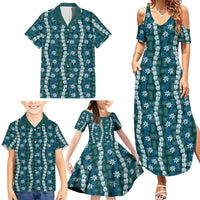 Pikake Maile Tiare Lei Family Matching Summer Maxi Dress and Hawaiian Shirt Polu Lauhala Pattern LT01 - Polynesian Pride