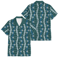 Pikake Maile Tiare Lei Family Matching Summer Maxi Dress and Hawaiian Shirt Polu Lauhala Pattern LT01 Dad's Shirt - Short Sleeve Blue - Polynesian Pride