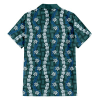 Pikake Maile Tiare Lei Family Matching Summer Maxi Dress and Hawaiian Shirt Polu Lauhala Pattern LT01 Dad's Shirt - Long Sleeve Blue - Polynesian Pride