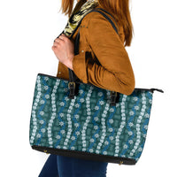 Pikake Maile Tiare Lei Leather Tote Bag Polu Lauhala Pattern
