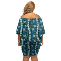 Pikake Maile Tiare Lei Off Shoulder Short Dress Polu Lauhala Pattern LT01 - Polynesian Pride