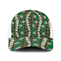 Pikake Maile Tiare Lei Baseball Net Cap Omaomao Lauhala Pattern