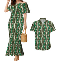 Pikake Maile Tiare Lei Couples Matching Mermaid Dress and Hawaiian Shirt Omaomao Lauhala Pattern LT01 Green - Polynesian Pride