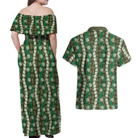Pikake Maile Tiare Lei Couples Matching Off Shoulder Maxi Dress and Hawaiian Shirt Omaomao Lauhala Pattern LT01 - Polynesian Pride
