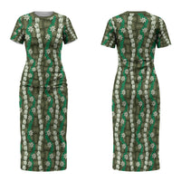 Pikake Maile Tiare Lei Couples Matching Short Sleeve Bodycon Dress and Long Sleeve Button Shirt Omaomao Lauhala Pattern LT01 - Polynesian Pride