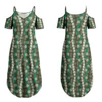 Pikake Maile Tiare Lei Couples Matching Summer Maxi Dress and Long Sleeve Button Shirt Omaomao Lauhala Pattern LT01 - Polynesian Pride