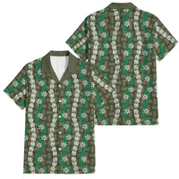 Pikake Maile Tiare Lei Family Matching Puletasi and Hawaiian Shirt Omaomao Lauhala Pattern LT01 Dad's Shirt - Short Sleeve Green - Polynesian Pride