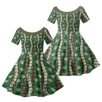 Pikake Maile Tiare Lei Family Matching Puletasi and Hawaiian Shirt Omaomao Lauhala Pattern LT01 Daughter's Dress Green - Polynesian Pride