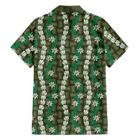 Pikake Maile Tiare Lei Family Matching Summer Maxi Dress and Hawaiian Shirt Omaomao Lauhala Pattern LT01 Dad's Shirt - Long Sleeve Green - Polynesian Pride