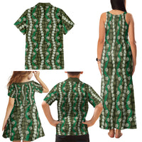 Pikake Maile Tiare Lei Family Matching Tank Maxi Dress and Hawaiian Shirt Omaomao Lauhala Pattern LT01 Mom's Dress Green - Polynesian Pride
