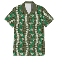 Pikake Maile Tiare Lei Family Matching Tank Maxi Dress and Hawaiian Shirt Omaomao Lauhala Pattern LT01 Dad's Shirt - Short Sleeve Green - Polynesian Pride