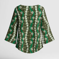 Pikake Maile Tiare Lei Kimono Sleeve Blouse Omaomao Lauhala Pattern