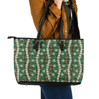 Pikake Maile Tiare Lei Leather Tote Bag Omaomao Lauhala Pattern