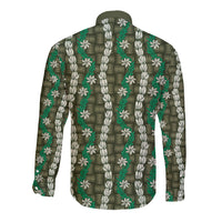 Pikake Maile Tiare Lei Long Sleeve Button Shirt Omaomao Lauhala Pattern LT01 - Polynesian Pride