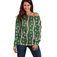 Pikake Maile Tiare Lei Off Shoulder Sweater Omaomao Lauhala Pattern