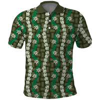 Pikake Maile Tiare Lei Polo Shirt Omaomao Lauhala Pattern LT01 Green - Polynesian Pride