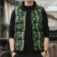 Pikake Maile Tiare Lei Sleeveless Puffer Jacket Omaomao Lauhala Pattern