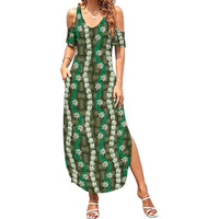 Pikake Maile Tiare Lei Summer Maxi Dress Omaomao Lauhala Pattern LT01 Women Green - Polynesian Pride