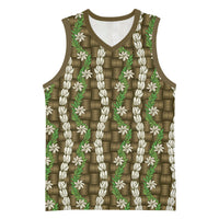 Pikake Maile Tiare Lei Basketball Jersey Natural Lauhala Pattern