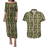 Pikake Maile Tiare Lei Couples Matching Puletasi and Hawaiian Shirt Natural Lauhala Pattern LT01 Brown - Polynesian Pride