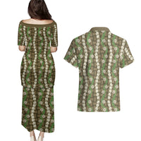 Pikake Maile Tiare Lei Couples Matching Puletasi and Hawaiian Shirt Natural Lauhala Pattern LT01 - Polynesian Pride