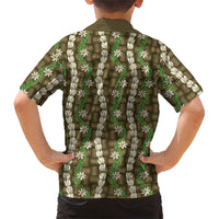 Pikake Maile Tiare Lei Family Matching Off The Shoulder Long Sleeve Dress and Hawaiian Shirt Natural Lauhala Pattern