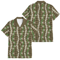 Pikake Maile Tiare Lei Family Matching Off Shoulder Maxi Dress and Hawaiian Shirt Natural Lauhala Pattern LT01 Dad's Shirt - Short Sleeve Brown - Polynesian Pride
