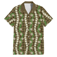 Pikake Maile Tiare Lei Family Matching Summer Maxi Dress and Hawaiian Shirt Natural Lauhala Pattern LT01 Dad's Shirt - Short Sleeve Brown - Polynesian Pride