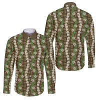 Pikake Maile Tiare Lei Family Matching Summer Maxi Dress and Hawaiian Shirt Natural Lauhala Pattern LT01 Dad's Shirt - Long Sleeve Brown - Polynesian Pride