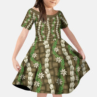 Pikake Maile Tiare Lei Kid Short Sleeve Dress Natural Lauhala Pattern LT01 KID Brown - Polynesian Pride