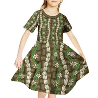 Pikake Maile Tiare Lei Kid Short Sleeve Dress Natural Lauhala Pattern LT01 - Polynesian Pride