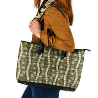 Pikake Maile Tiare Lei Leather Tote Bag Natural Lauhala Pattern